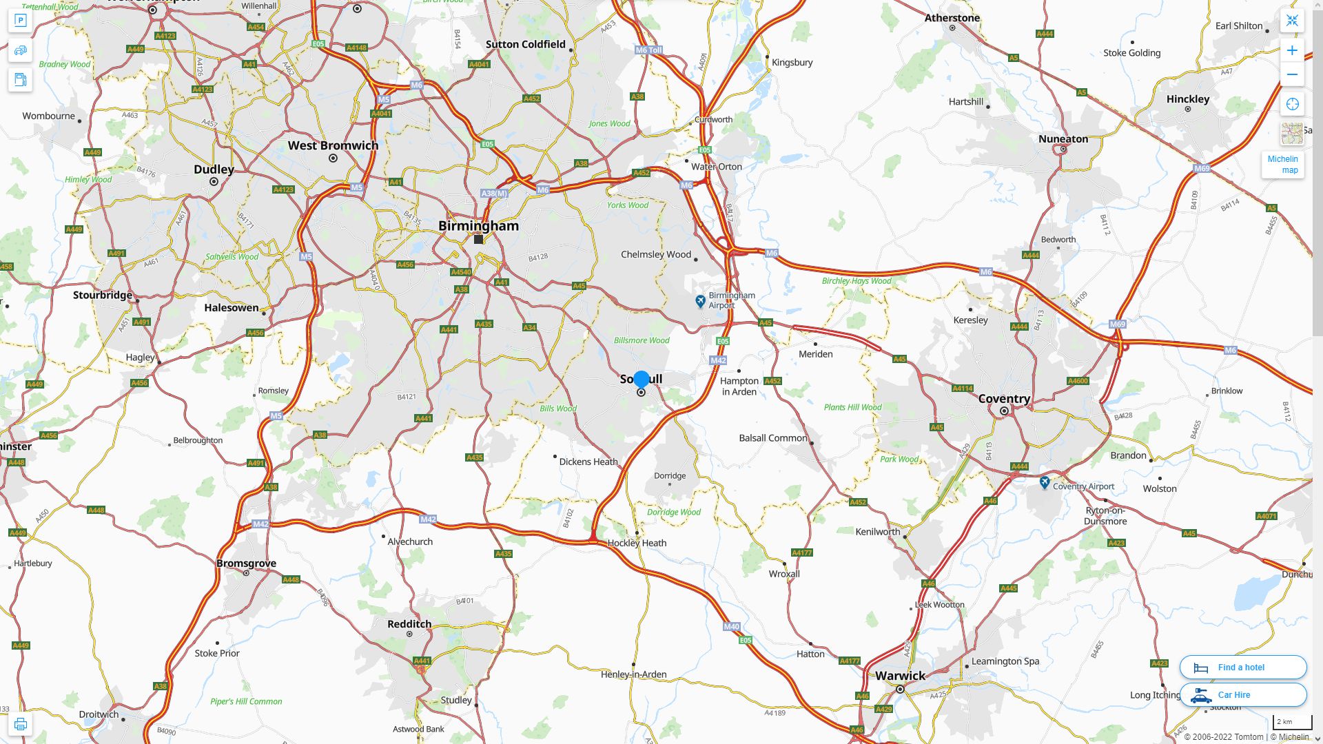Solihull Royaume Uni Autoroute et carte routiere